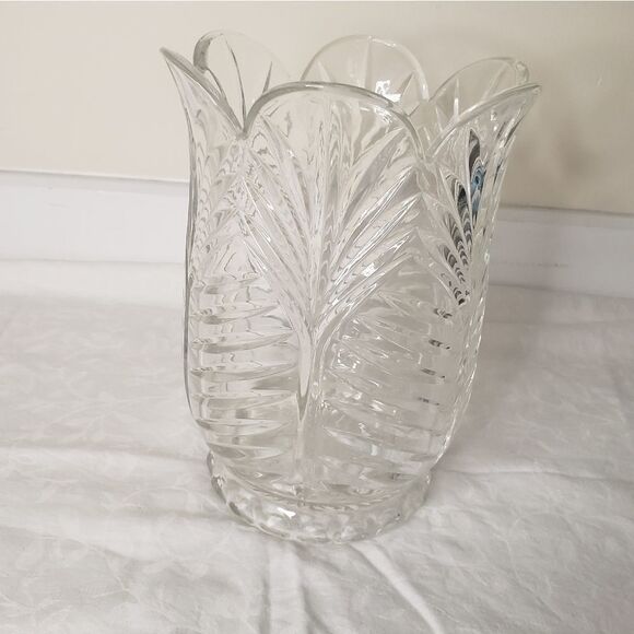 Vintage Birks 70/80s crystal palm frond vase - Picture 1 of 6